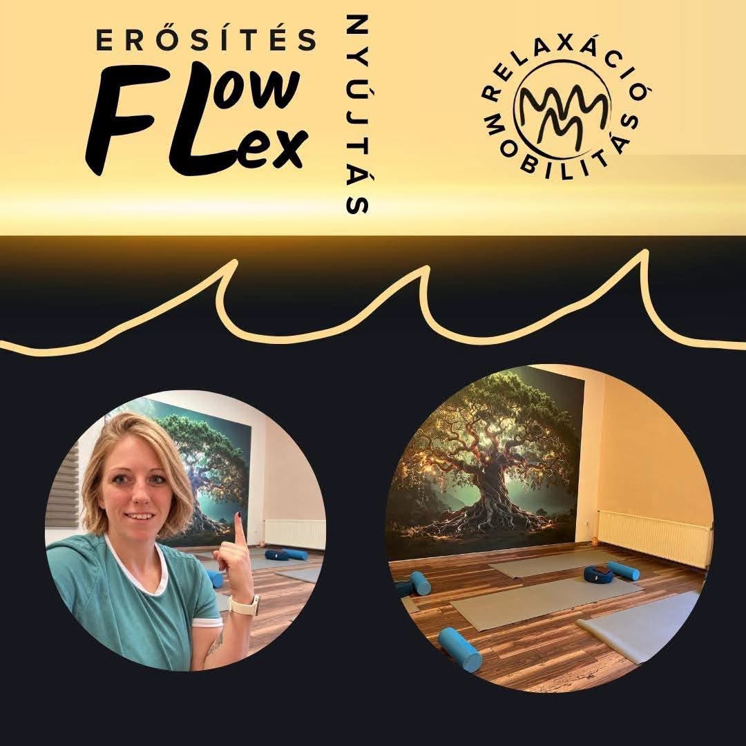 FlowFlex — erősítés, nyújtás, mobilitás és relaxáció: a stúdió belső tere és Móni fotója